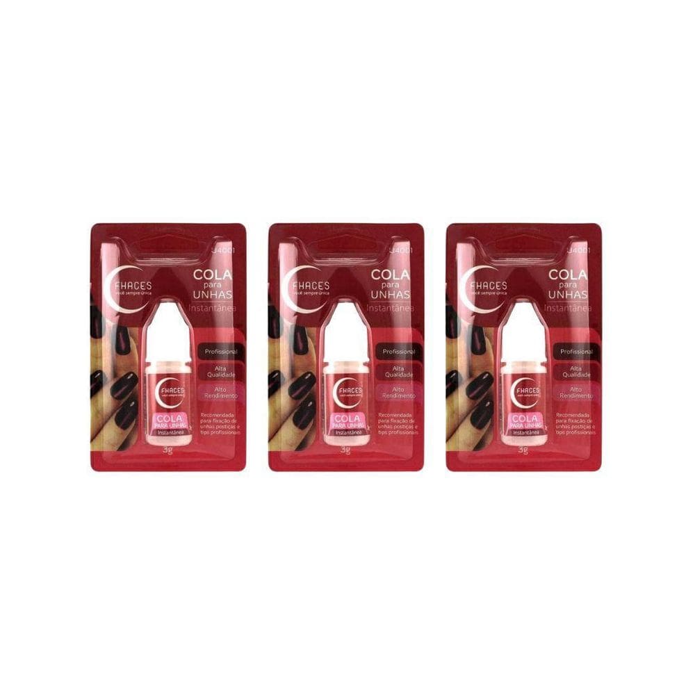 Cola Para Unhas Postiças Fhaces 3G - Kit Com 3Un