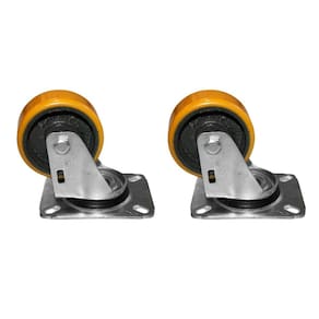 Kit 2 Rodas 75Mm Ferro Com Poliuretano 3`` Placa Giratória