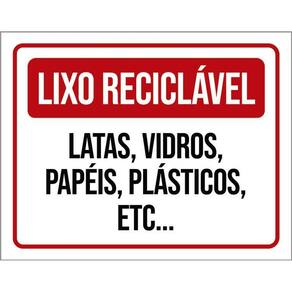 Placa Lixo Reciclável Latas Vidros Papéis Plásticos 36X46