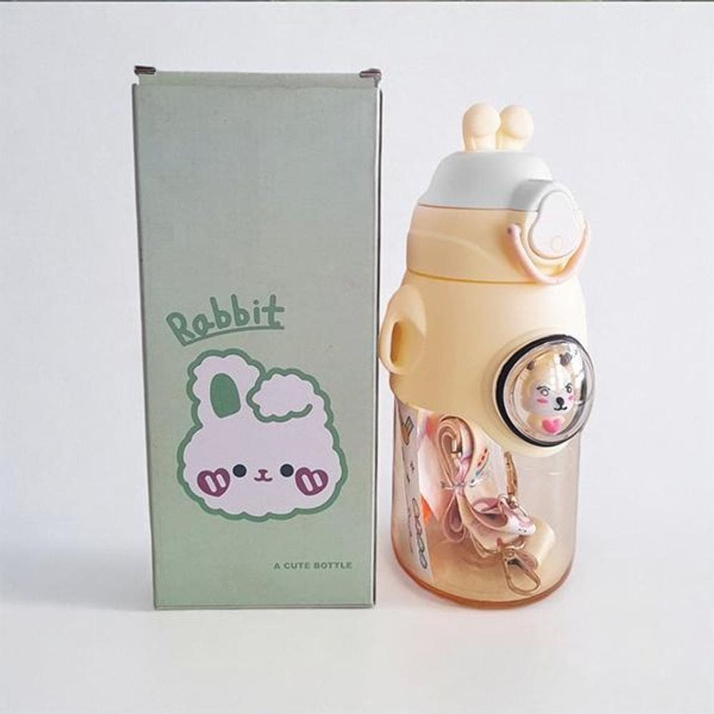 Garrafa Coelhinho Infantil 520Ml Amarela Com Enfeites Fofos
