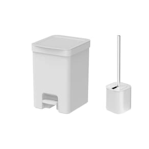 Kit Lixeira 12L Escova Sanitária Banheiro Lavabo Dual Branco