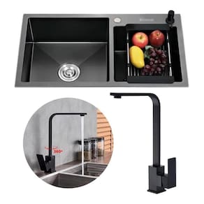 Kit Cuba Pia Gourmet Dupla Cozinha Aço Inox Torneira L Slim