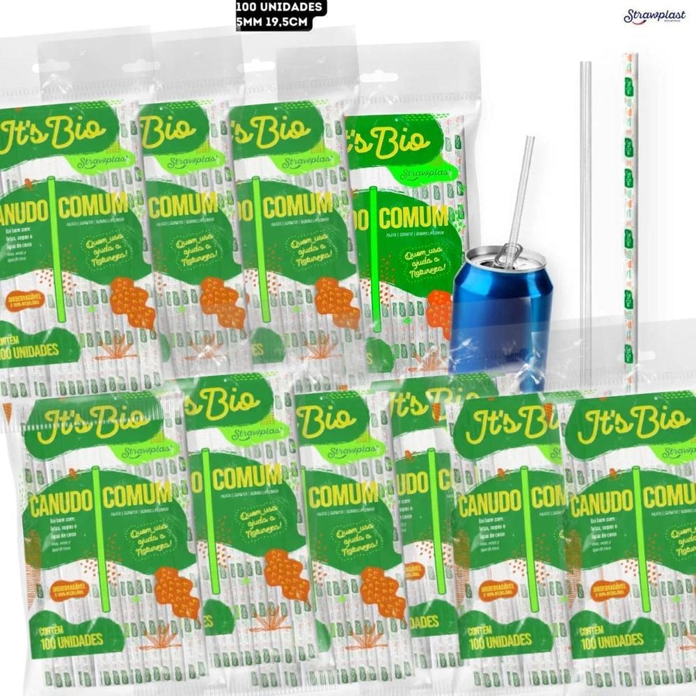 Kit 10 Canudo Bebidas Sucos It`S Bio Biodegradável 1.000Un