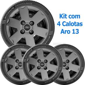 4X Calota Ford Ka Fiesta Aro 13 Grafite Com Emblema 033Cb