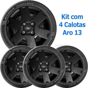 4X Calota Ford Ka Fiesta Aro 13 Preto Com Emblema 033Cb