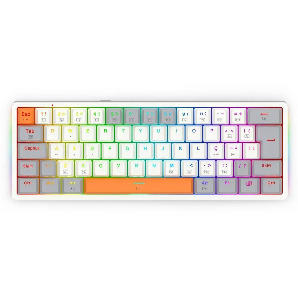 Teclado Mecânico Redragon Akali Branco Cinza Laranja Abnt2