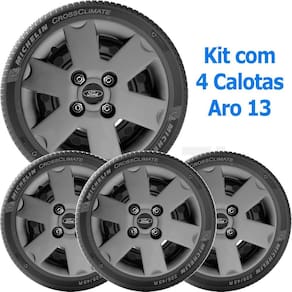 4X Calota Ford Ka Fiesta Aro 13 Grafite Com Emblema 033Cb