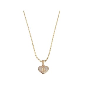 Colar Cartier 50Cm Coração Branco Letra R Banhado Ouro 18K
