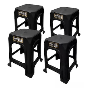 4 Banquetas Banco Plástica Reforçada Suporta 182Kg Preta