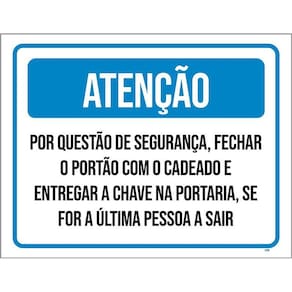 Placa Sinalização - Atenção Fechar Portão Com Cadeado 36X46