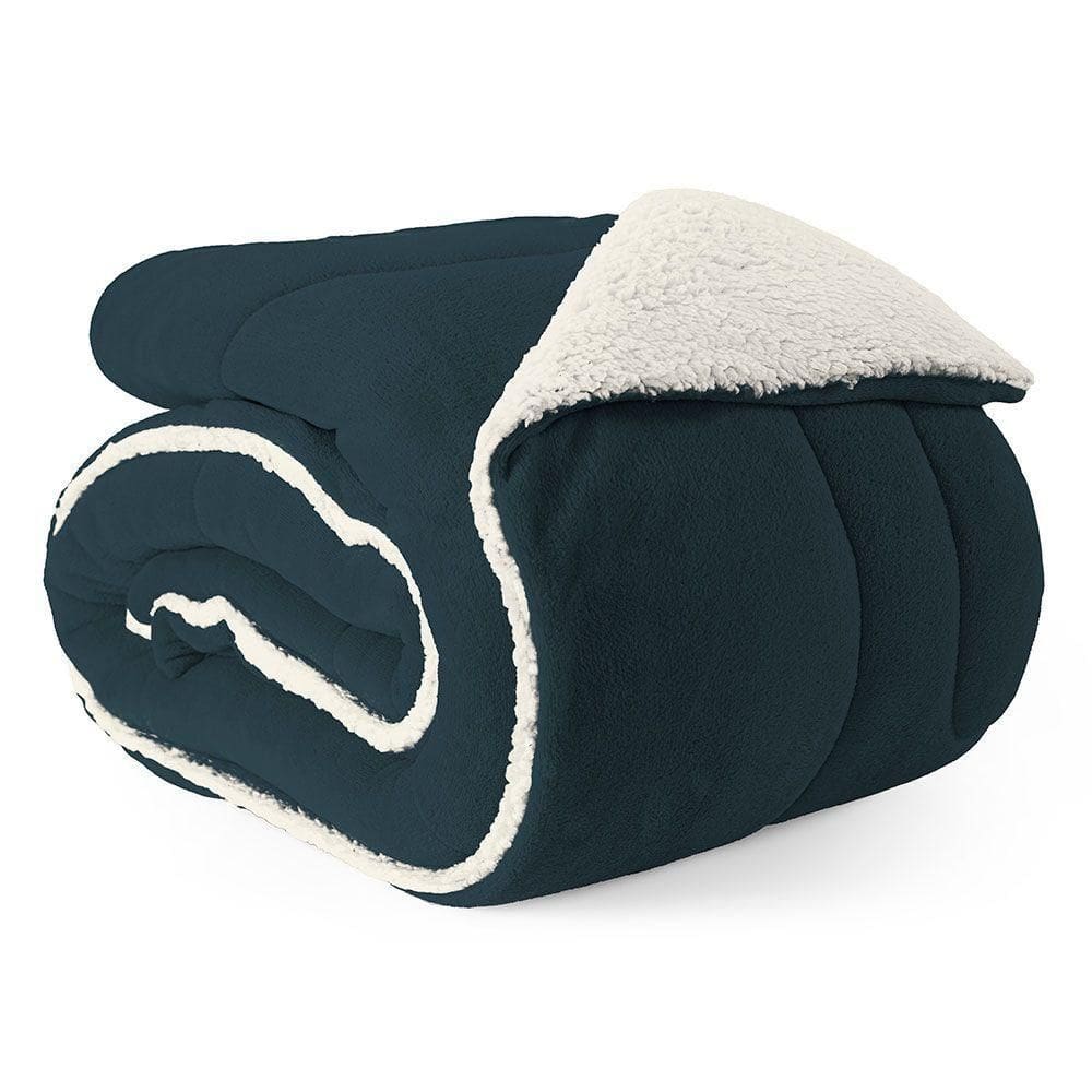 Coberdrom Cobertor Queen 1 Peça Maya Manta Soft E Sherpa De Carneiro 100% Poliéster Cor:azul