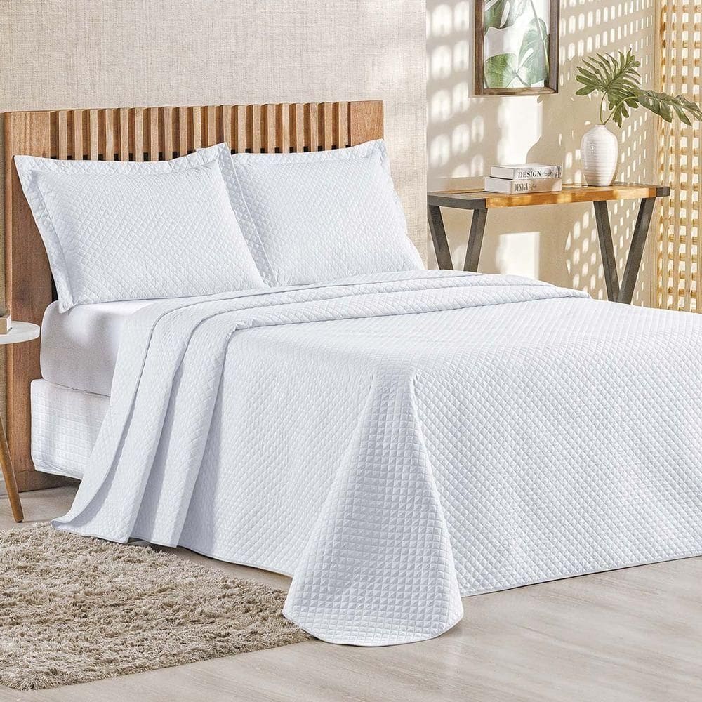 Cobre Leito Queen Bouti Mavie Geométrico 180 Fios 3 Peças - Branco
