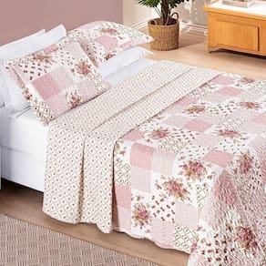 Colcha Estampada Dupla Face Bouti Casal 03 Peças - Rosa Matura