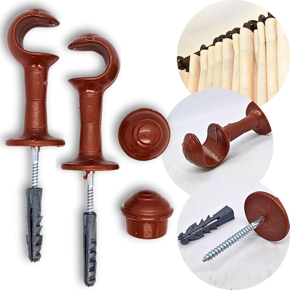 Suporte Cortina Varão Simples 19Mm 2 Unidades Ponteira Mogno