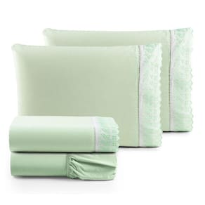 Jogo Cama Lençol Paris Casal Padrão Percal 180 Fios 100% Algodão Lese Bordada 4 Peças - Verde