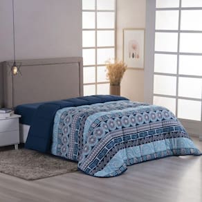 Edredom Cobertor Sonnet Queen Malha Estampada Dupla Face 100% Algodão - Geométrico - Azul Marinho