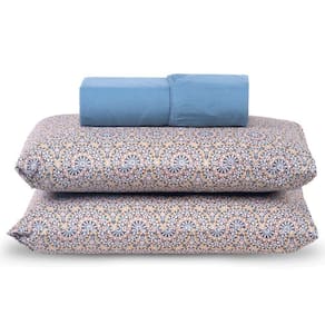 Jogo Cama Lençol Verace Casal Padrão Percal 300 Fios C/ Fronhas Estampadas 3 Peças - Azul