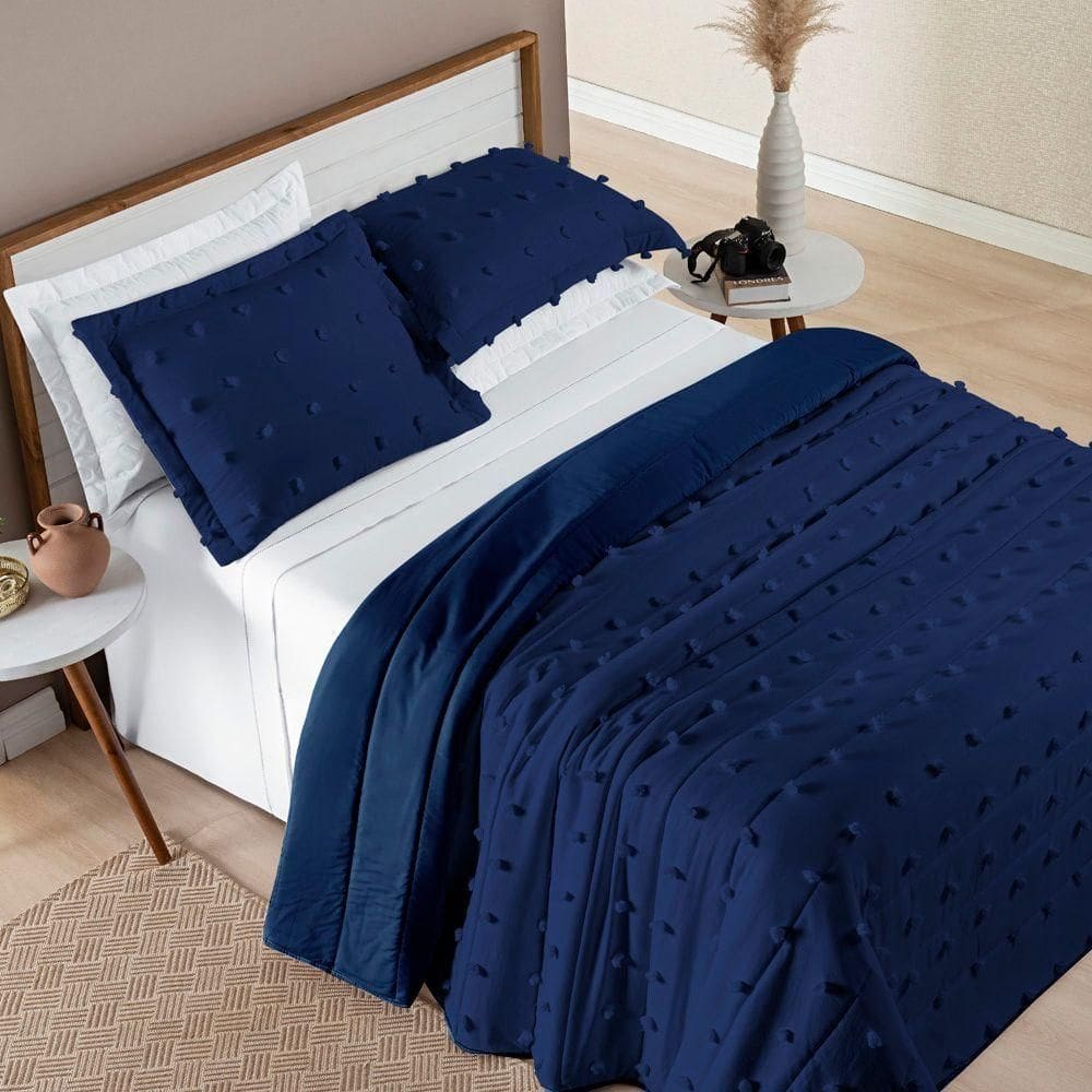 Cobre Leito Queen Poppy Micropercal 300 Fios 3 Peças Cor Azul Marinho