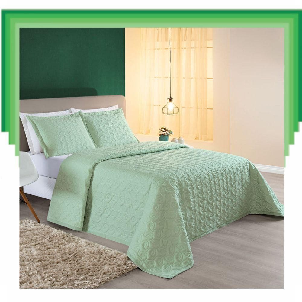 Colcha Cobre Leito Valença Queen 3 Peças Dupla Face - Verde