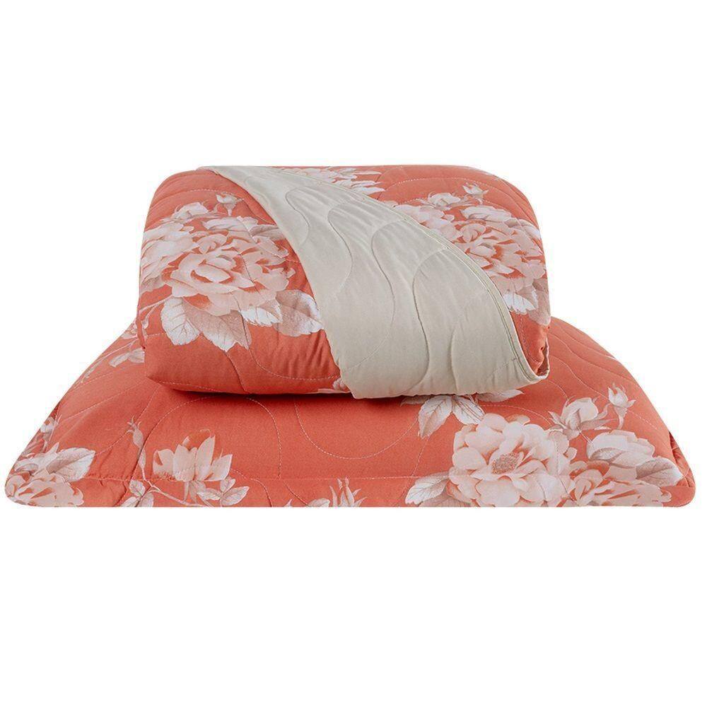 Cobre Leito Solteiro Colori Dupla Face 200 Fios Estampado 2 Peças - Coral Terracota