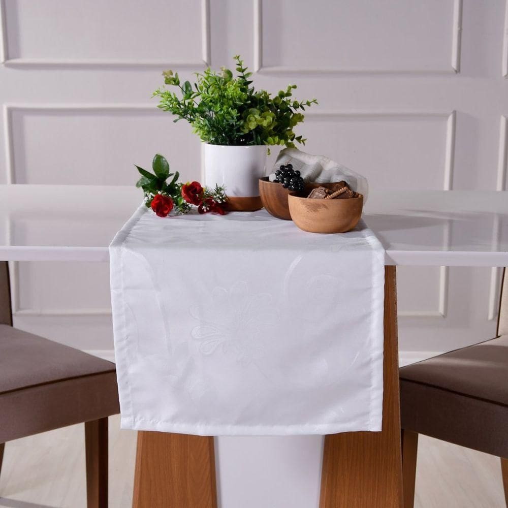 Trilho De Mesa 40x140 Damask Ligamento Cetim Branco