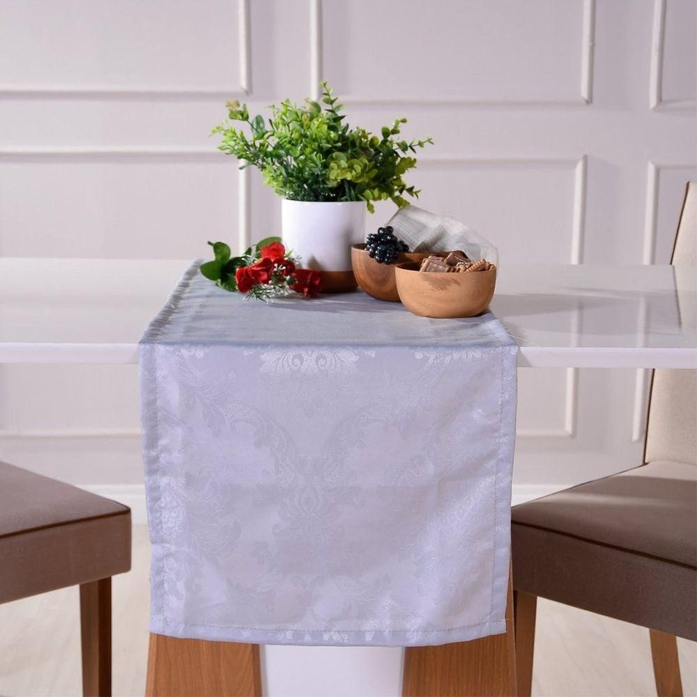 Trilho De Mesa 40x140 Damask Ligamento Cetim Cinza