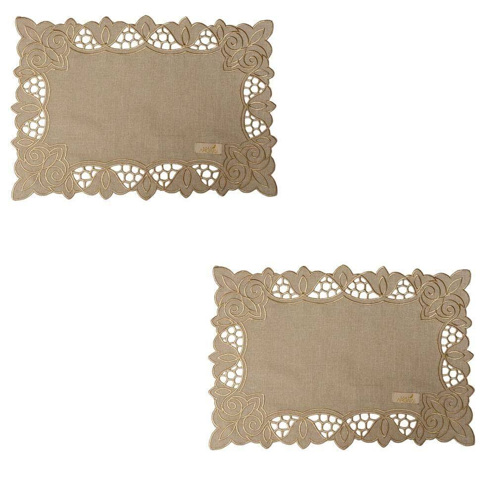 Jogo Americano 2 Un Bege - Bordado - 35 X 50 Cm Tulipas