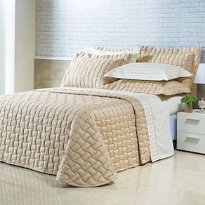 Kit Cobre Leito Colcha Garland Queen 100% Algodão 400 Fios Acetinado Bordado 5 Peças - Bege
