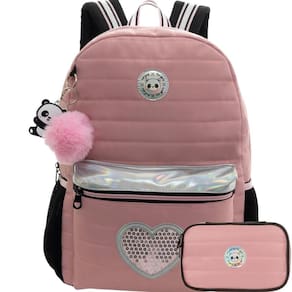 Kit Mochila Costas 16 Panda Holográfico Estojo Box Escolar