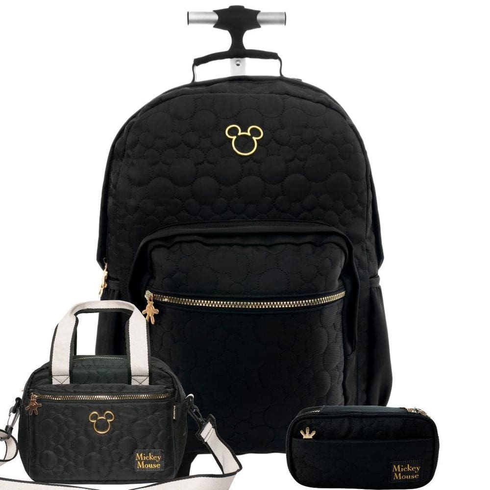 Kit Mochila De Rodas Mickey Lancheira Térmica Estojo Box