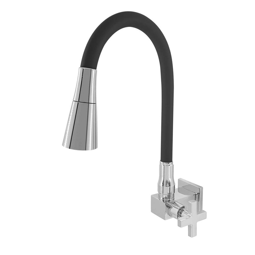 Torneira Luxo Parede Cozinha Bica Preta Style Cr Metal 1/4