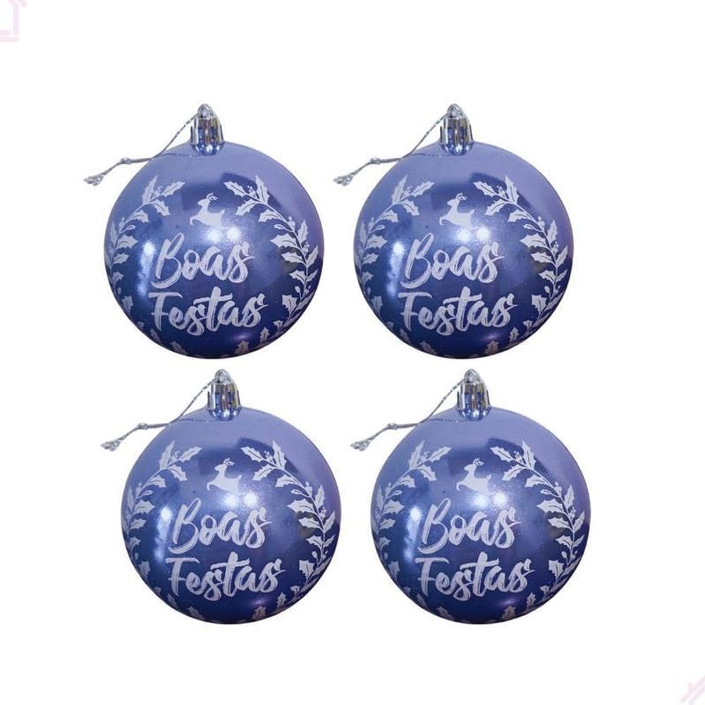 4 Bolas De Natal Azul Enfeite Natalino Pendurar Na Árvore