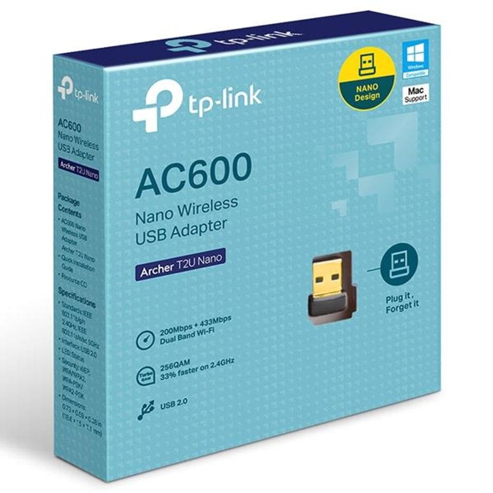 Adaptador USB WI-FI AC600 Dual Band, ARCHER T2U NANO, TP-LINK