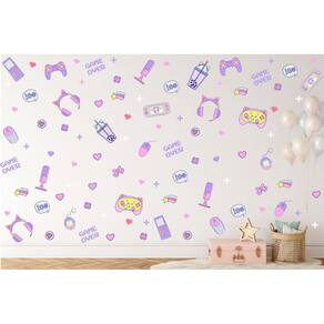 Adesivo Parede Gamer Meninas Games Rosa