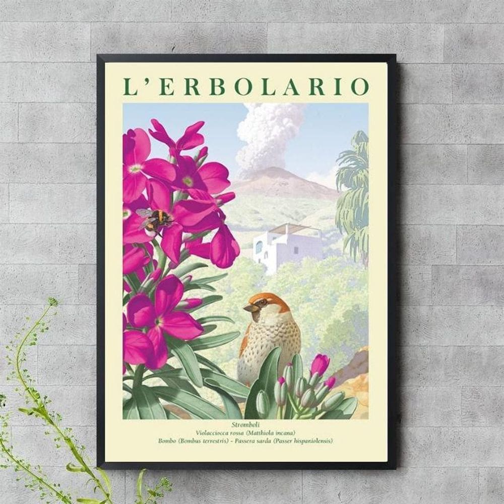 Quadro Passarinho Com Flores Rosas 33X24Cm