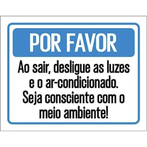 Placa Por Favor Desligue As Luzes Meio Ambiente 36X46