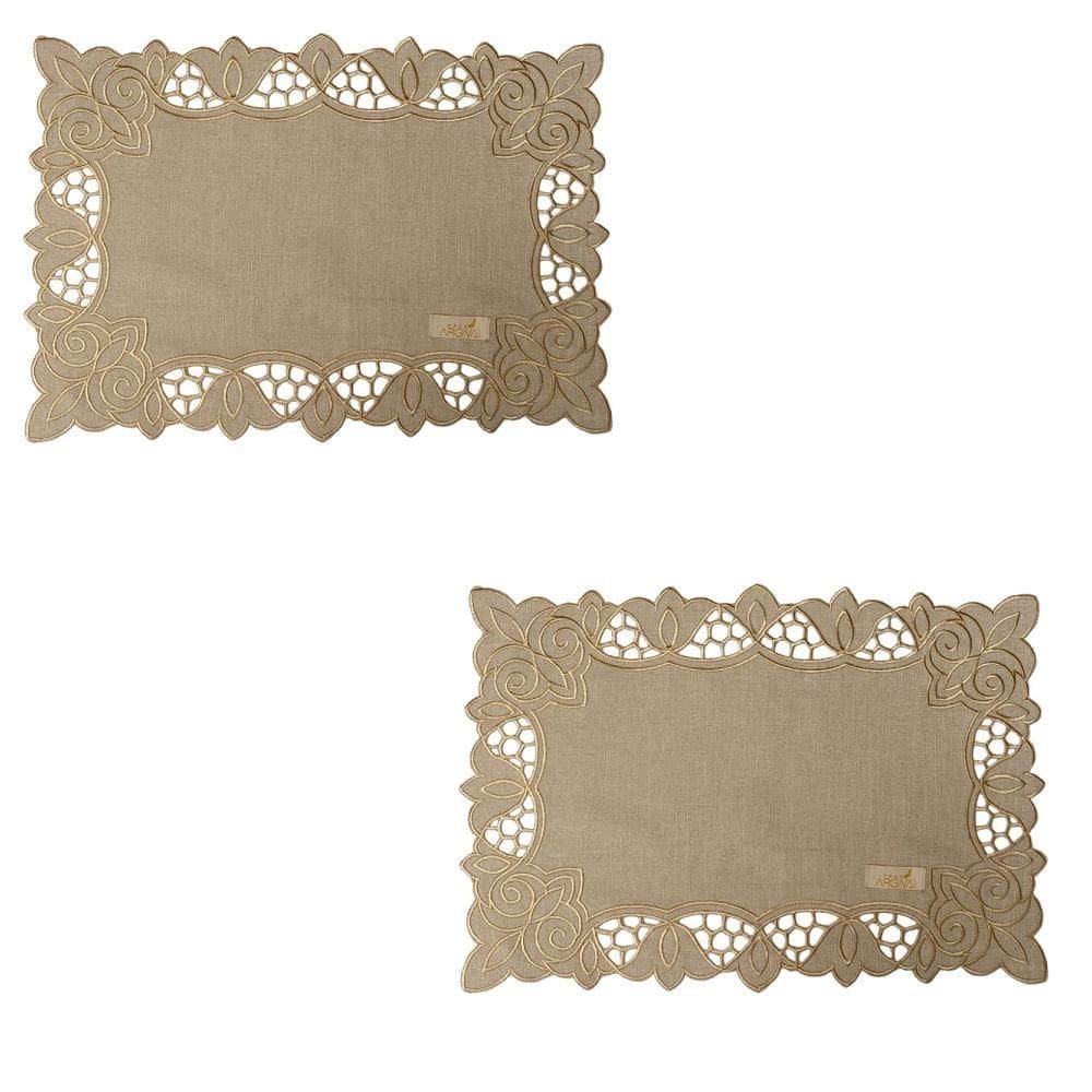 Jogo Americano 2 Un Bege - Bordado - 35 X 50 Cm Tulipas