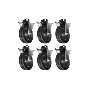 Kit 6 Rodinhas 152Mm Ferro Com Borracha 6`` Pol Placa Fixa