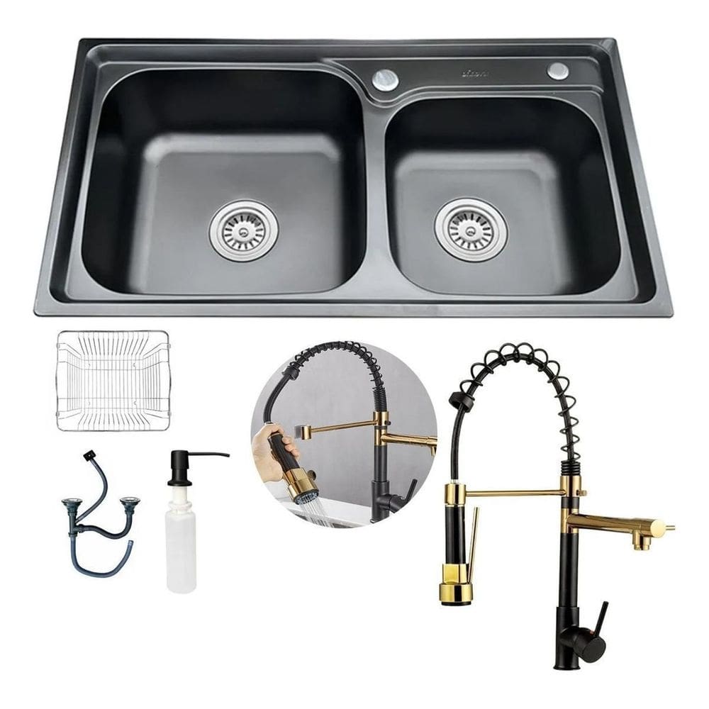 Kit Cuba Pia Cozinha Gourmet Dupla E Torneira 2 Saídas