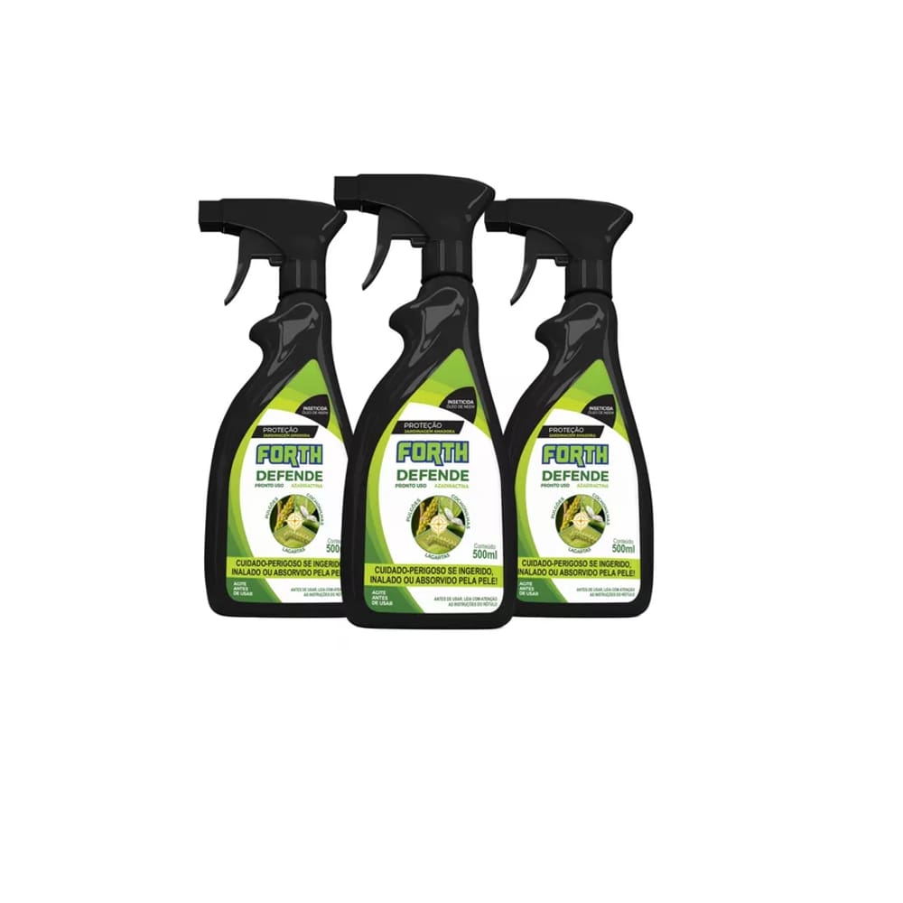 Forth Defende Pulgões Cochonilhas Lagardas Óleo de Neem Pronto para Uso Kit 3 embalagens de 500 ml