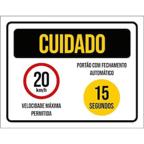 Placa Sinalização - Cuidado 20 Km H 15 Segundos 36X46