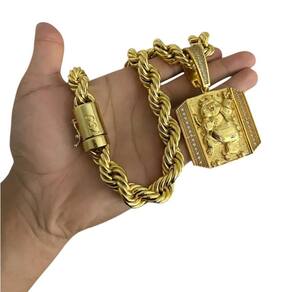 Cordão Baiano 15Mm + Pingente Tigrinho - Banhado A Ouro 18K