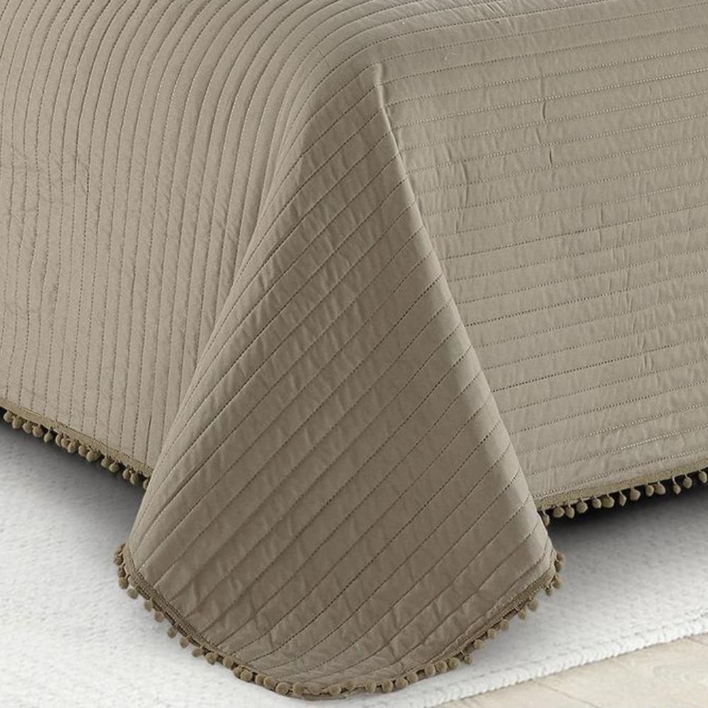 Colcha Pompom Solteiro 2 Peças 1,60X2,30 Camesa Bege