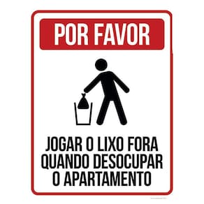 Placa Jogar Lixo Quando Desocupar Apartamento 36X46