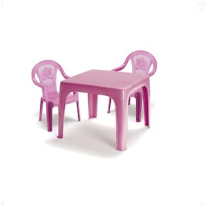 Mesinha Infantil Rosa 46X38Cm+2 Cadeira Poltroninha Kids