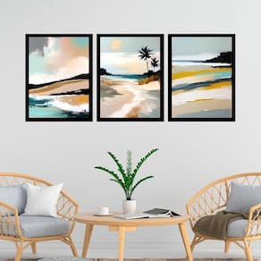 Kit 3 Quadros Abstratos Praia Estilo Pintura 33X24Cm