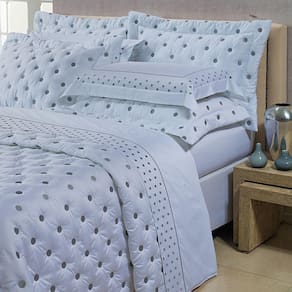 Kit Cobre Leito Colcha Super King 100% Algodão 400 Fios Acetinado Bordado 5 Peças Branco E Cinza