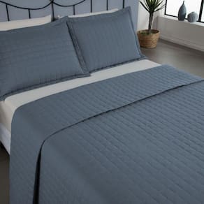 Kit Cobre Leito Colcha Bellini Queen Dupla Face Percal 300 Fios Textura Matelassê 3 Peças - Azul