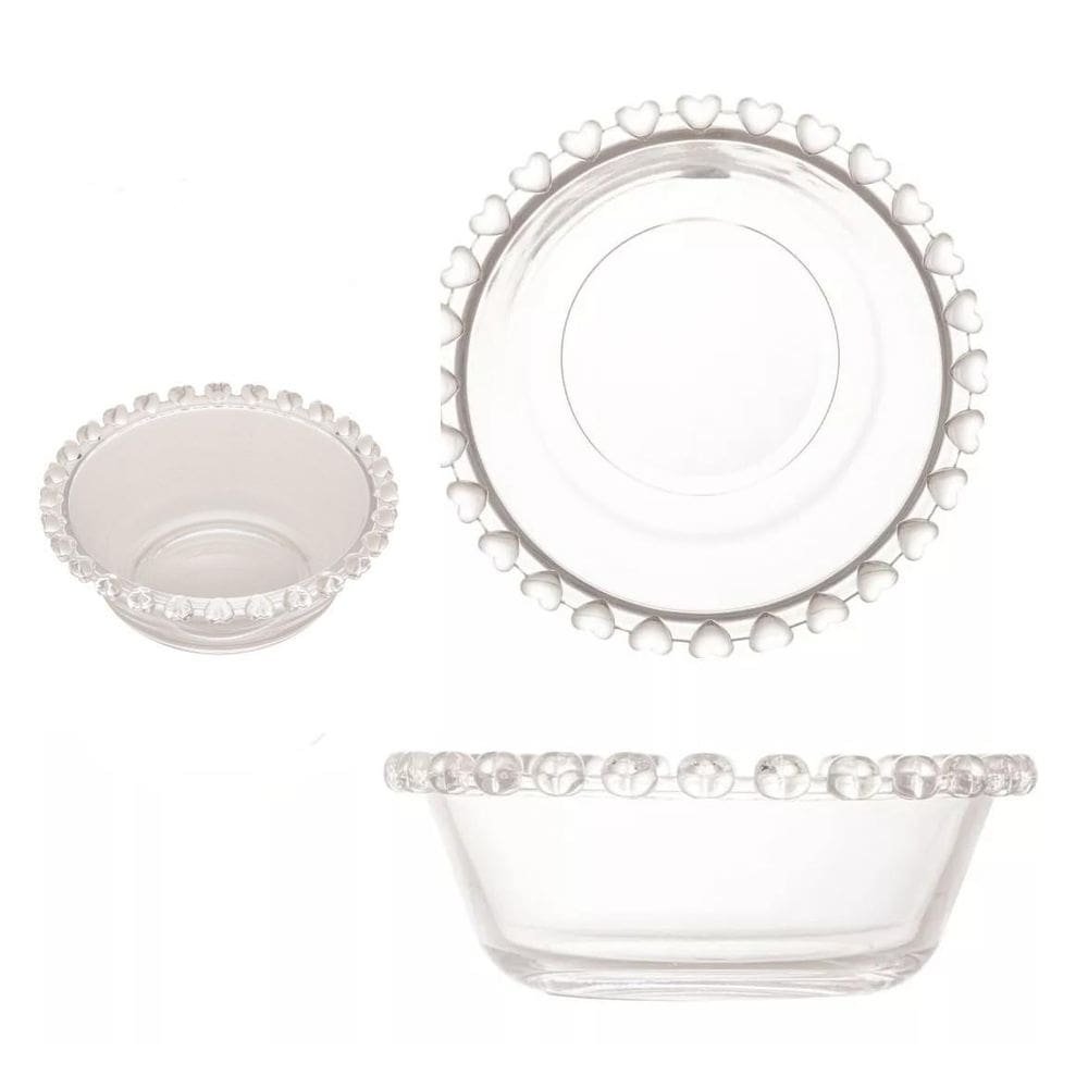 Kit 4X Bowl Raso Com Borda De Coração Cristal Redondo 11,5Cm