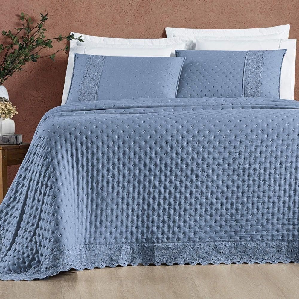 Cobre Leito Queen Cherry Laise Micropercal 200fios 3pç Azul